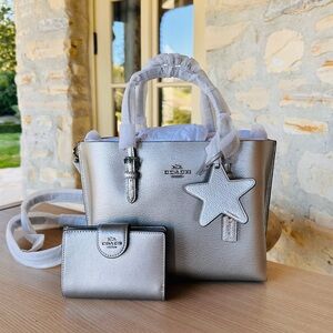 Coach Silver Handbag and Wallet Set